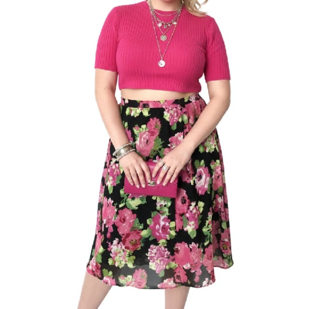 Vintage KSL Floral Skirt Fairy Pink Green Y2K Whimsical Cottage Plus Size 20W